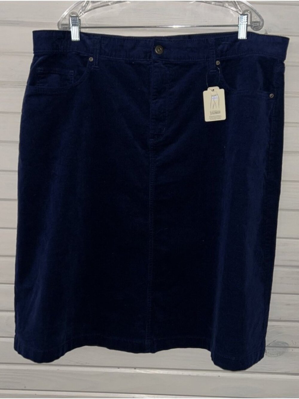 NWT St. John's Bay Sz PLUS 20W Blue Corduroy Skirt Stretch Waistband Pockets